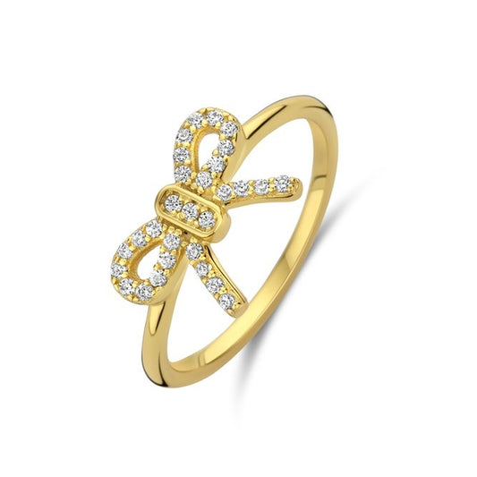 NEW BLING Mod. 9NB-1553-54 gold ring with diamond-studded bow design, elegant jewelry piece