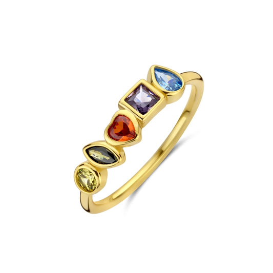 Alt Tag: NEW BLING Mod. 9NB-1572-52 gold ring with colorful gemstones, luxury jewelry design