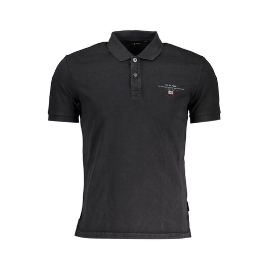 Napapijri Black Cotton Men Polo Shirt with sleek design and iconic embroidery, featuring a dual-button neckline for contemporary style.