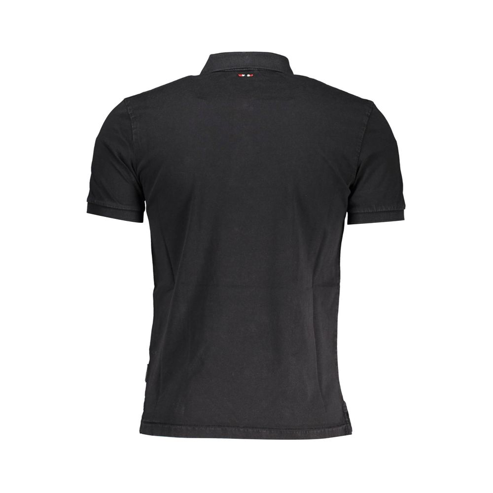 Back view of Napapijri Black Cotton Men Polo Shirt with short sleeves and a sleek design.