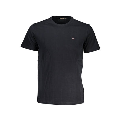 Napapijri Black Cotton Men T-Shirt with crew neck and logo embroidery, made from premium cotton for style and comfort.