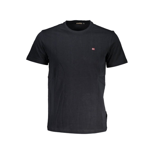 Napapijri Black Cotton Men T-Shirt with crew neck and logo embroidery, made from premium cotton for style and comfort.