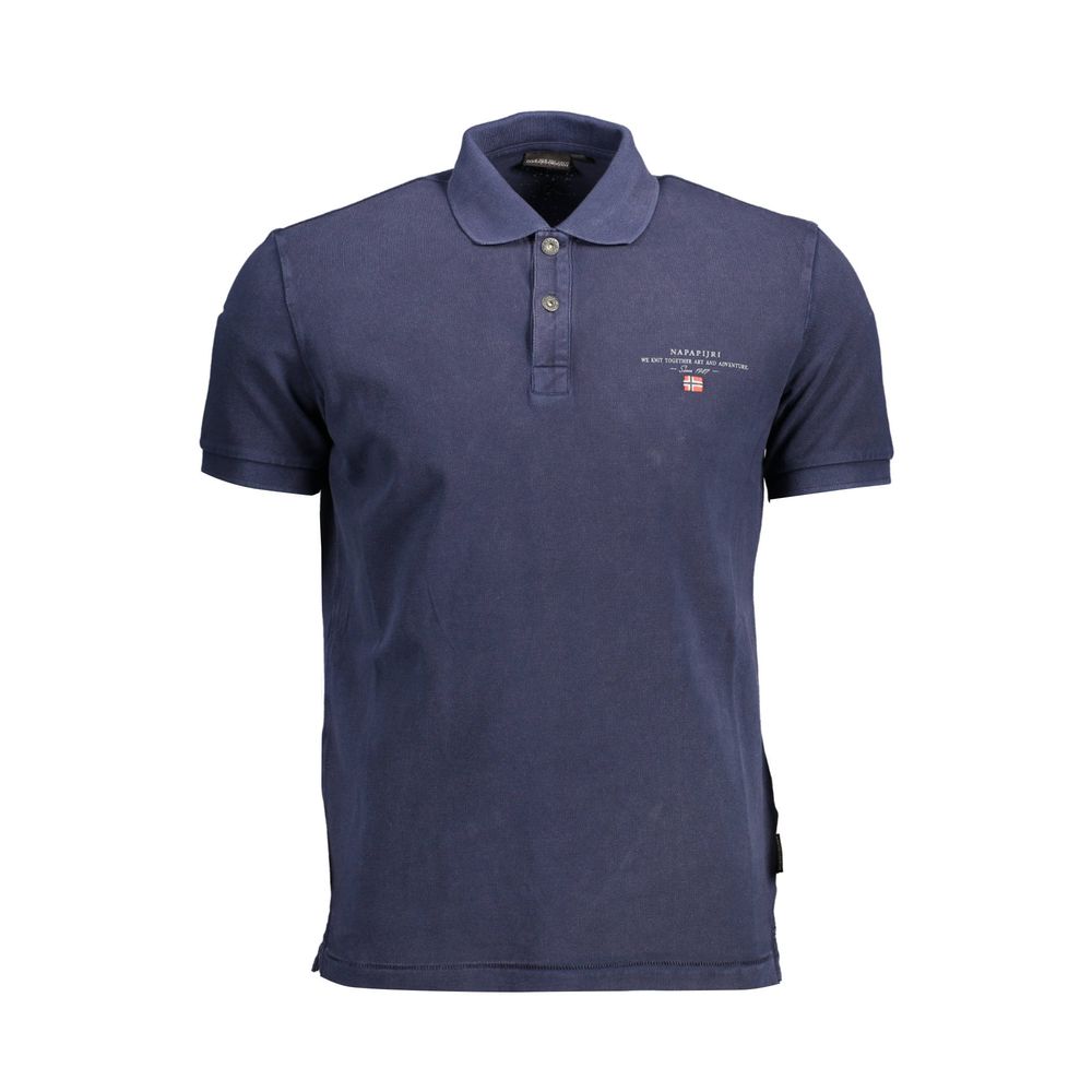 Napapijri Blue Cotton Men Polo Shirt with logo embroidery, short sleeve, elegant design for casual sophistication.