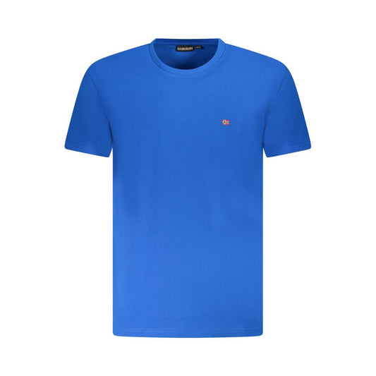 Napapijri Blue Cotton Men T-Shirt with embroidered logo, regular fit, crew neck style.