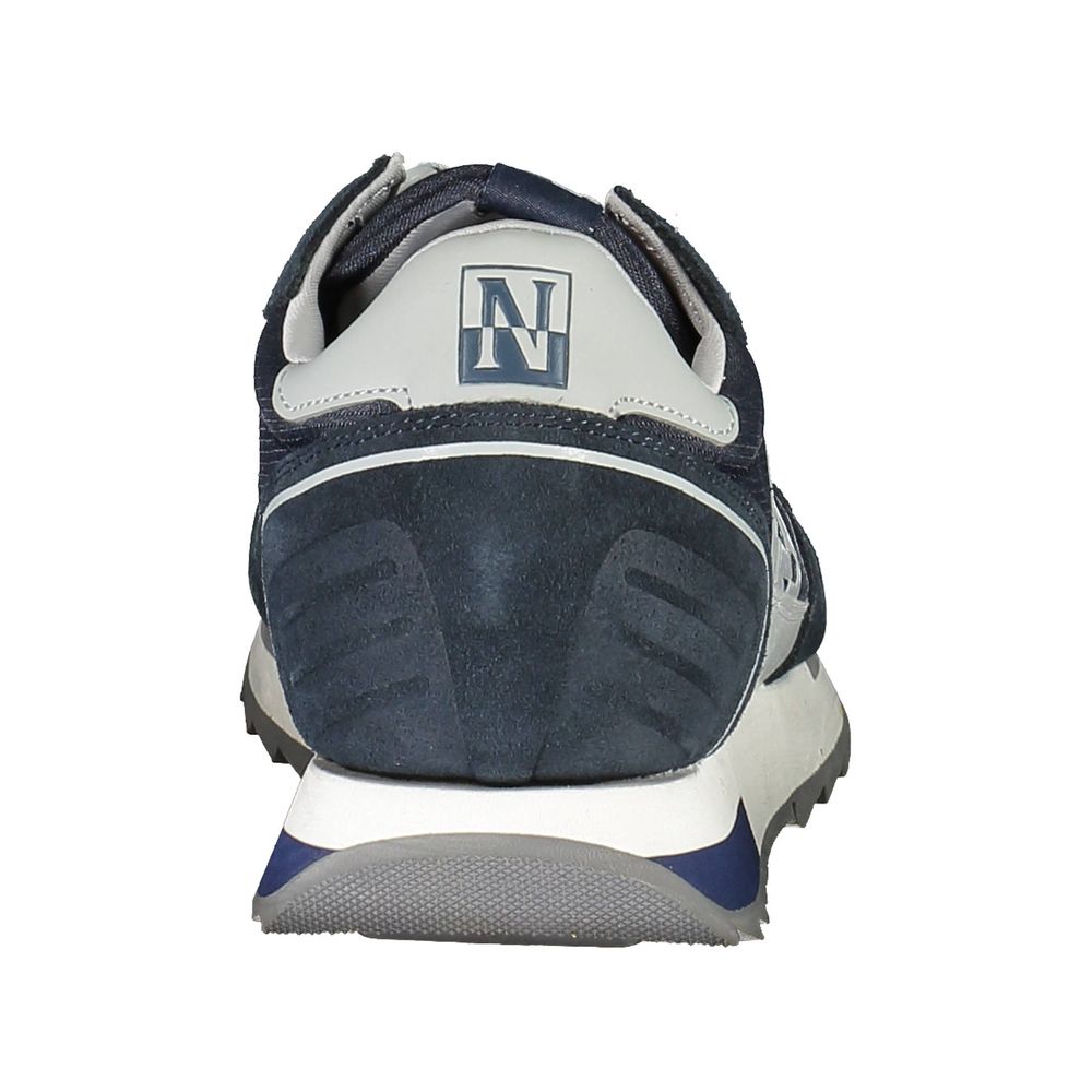 Rear view of Napapijri Blue Leather Mens Sneaker showcasing logo and contrasting details.