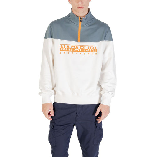Napapijri Cream Cotton Sweatshirt with high collar and zip, featuring distinctive graphic on front for men.