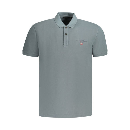 Napapijri Gray Cotton Mens Polo Shirt with embroidery and logo, short sleeves, regular fit, in a stylish gray color.