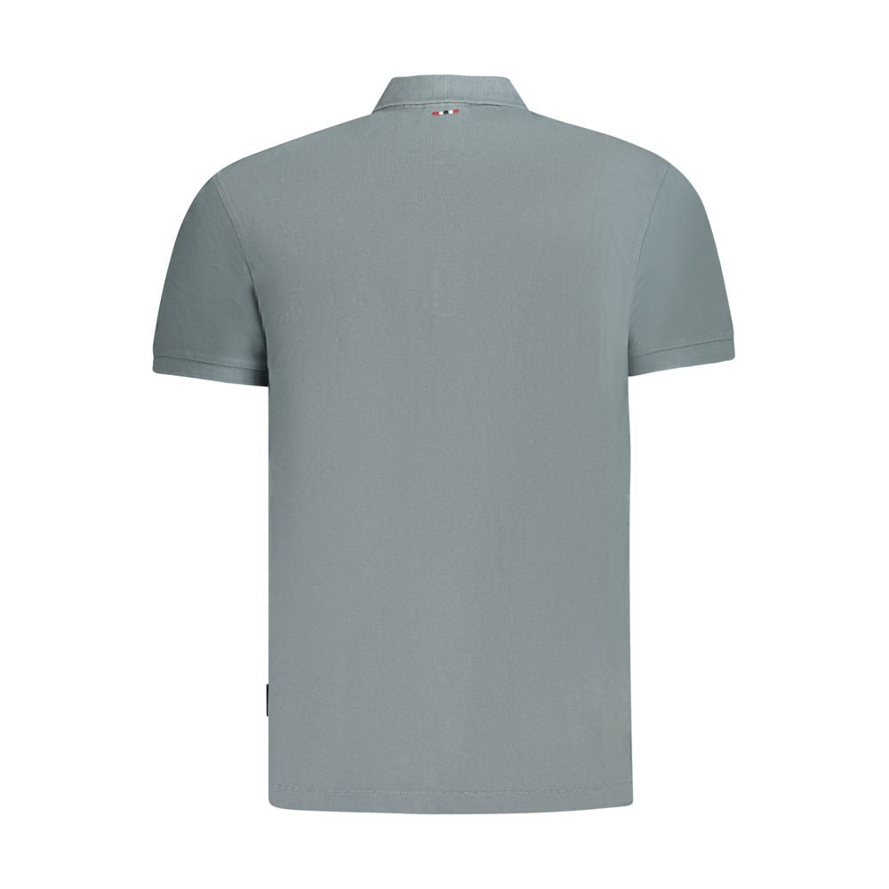 Back view of Napapijri Gray Cotton Mens Polo Shirt showcasing its short sleeves and sophisticated gray design.
