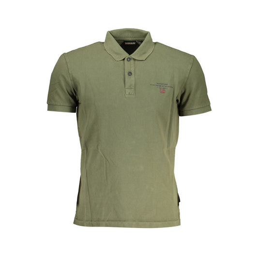Napapijri Green Cotton Men Polo Shirt with short sleeves, featuring embroidery detail and iconic logo, perfect for a modern, sophisticated style.