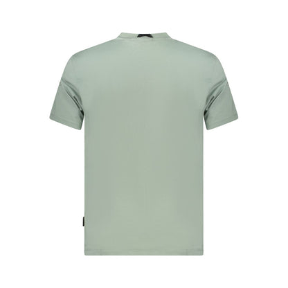 Back view of Napapijri Green Cotton Men T-Shirt showcasing short sleeves and classic cut