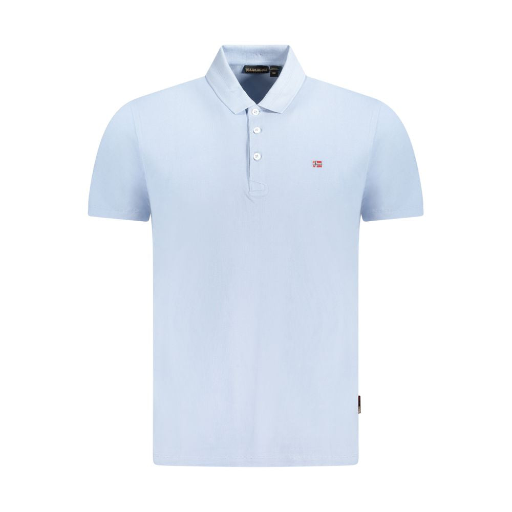 Napapijri Light Blue Cotton Men Polo Shirt with 3-button placket and embroidery logo