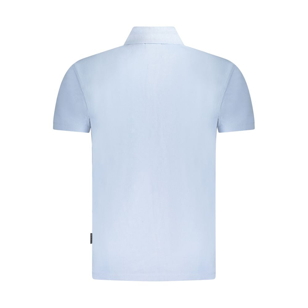 Back view of Napapijri Light Blue Cotton Men Polo Shirt showcasing modern design and classic elegance.