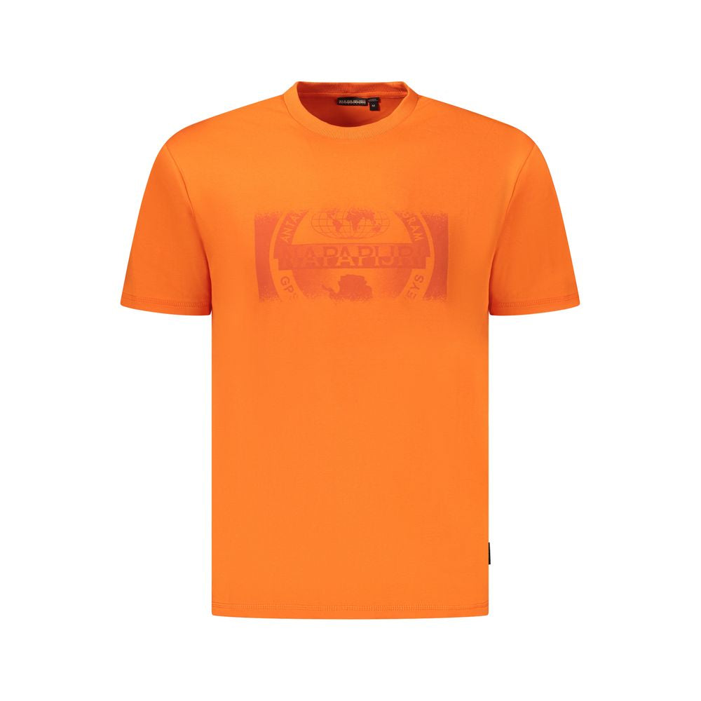 Napapijri Orange Cotton Men T-Shirt, short sleeve with sleek crew neck and bold print, 100% organic cotton, relaxed fit for trendsetters.