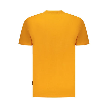 Back view of Napapijri Orange Organic Cotton Men T-Shirt, showcasing vibrant color and sustainable fashion choice.