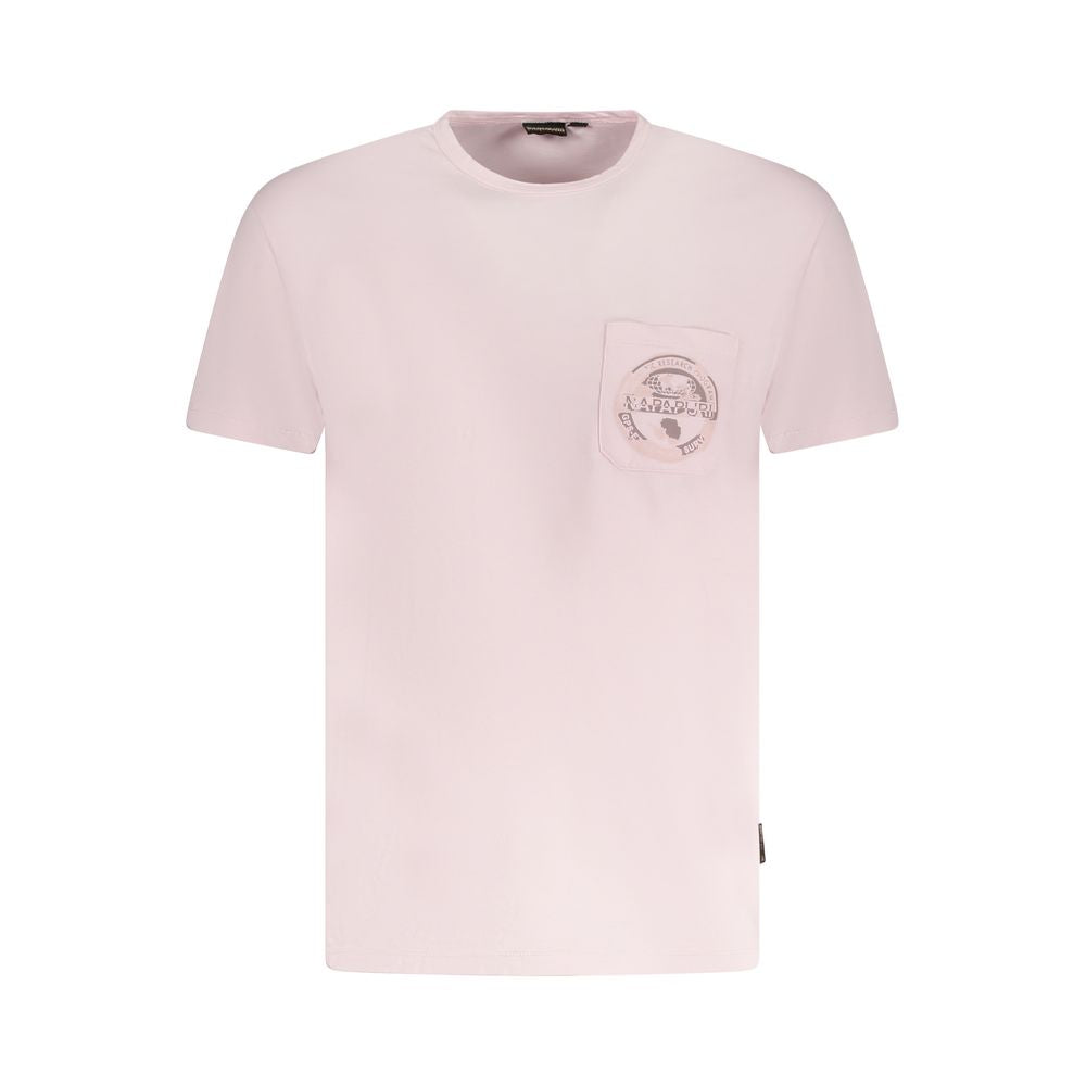 Napapijri Pink Cotton Men T-Shirt with logo print and pocket detail, crew neck, short sleeves
