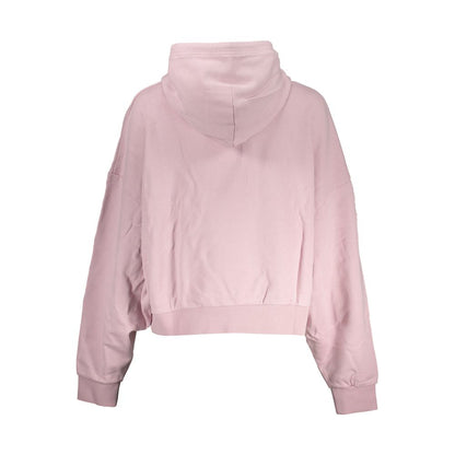 Back view of Napapijri Pink Cotton Women Sweater with hood and plush brushed fabric for cozy-chic style.