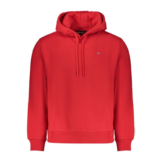 Napapijri Red Cotton Men Sweater, regular fit hoodie with embroidery logo, combines comfort and style for a fashion-forward look.