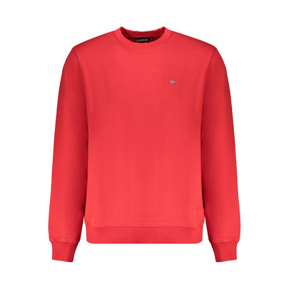 Napapijri Red Organic Cotton Men Sweater with crew neck and bold embroidery, showcasing sustainable fashion in a casual style.