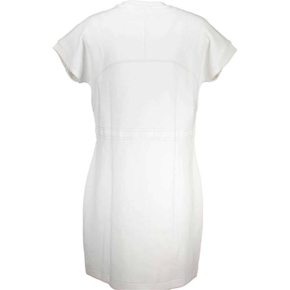 Back view of Napapijri White Cotton Dress with short sleeves and crew neck, featuring logo application for a sporty look.
