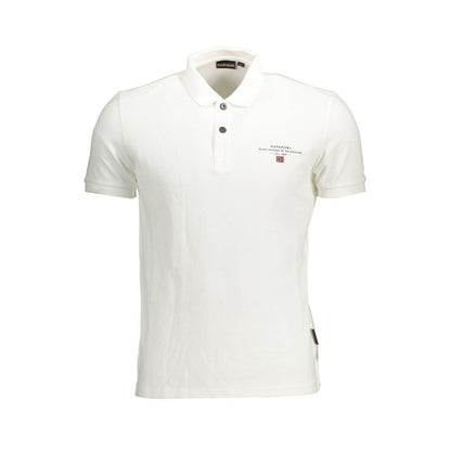 Napapijri White Cotton Men Polo Shirt with short sleeves, featuring print details and embroidery, made of breathable cotton for casual occasions.