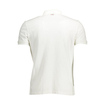 Rear view of Napapijri White Cotton Men Polo Shirt with iconic logo and elegant embroidery on pristine white fabric.