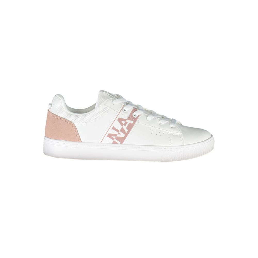Napapijri White Leather Women Sneaker with bold logo, casual and stylish design for city wear.