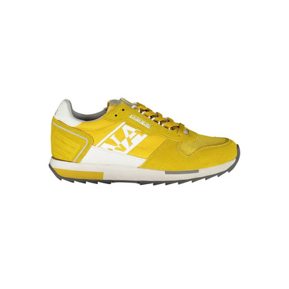 Napapijri Yellow Leather Men Sneaker with dynamic materials and contrasting accents, featuring the iconic logo and extra laces for style.