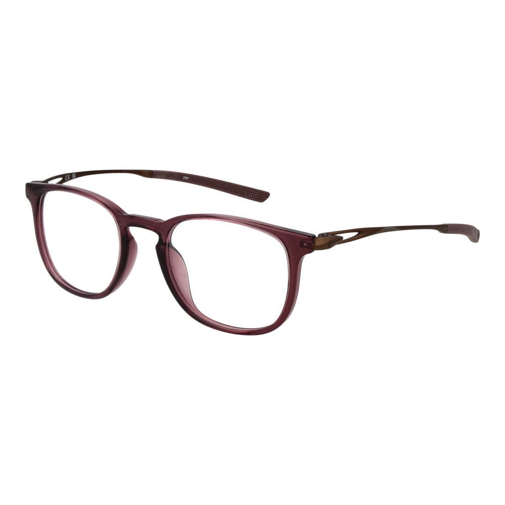 Nike Brown Unisex Glasses Frame with titanium full-rim, round shape, demo lenses, size 49-20-145, in a rose brown color.