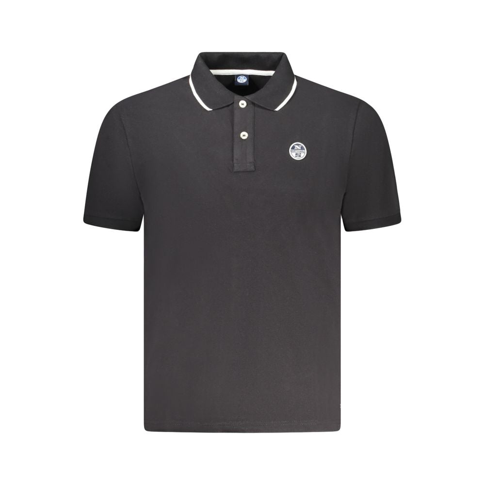 North Sails Black Cotton Mens Polo Shirt with logo and two-button placket