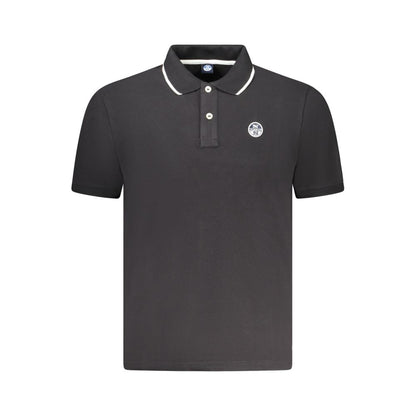 North Sails Black Cotton Mens Polo Shirt with logo, short sleeves, two-button placket, and contrasting details.