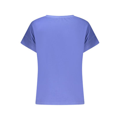 Back view of North Sails Blue Cotton Women T-Shirt with wide neck and short sleeves.