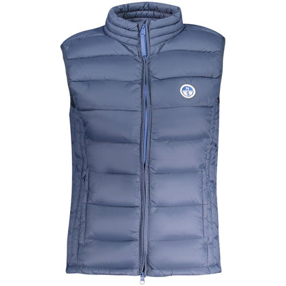 North Sails Blue Polyamide Women's Jacket with logo, sleeveless design, dual pockets, and sleek zip closure.