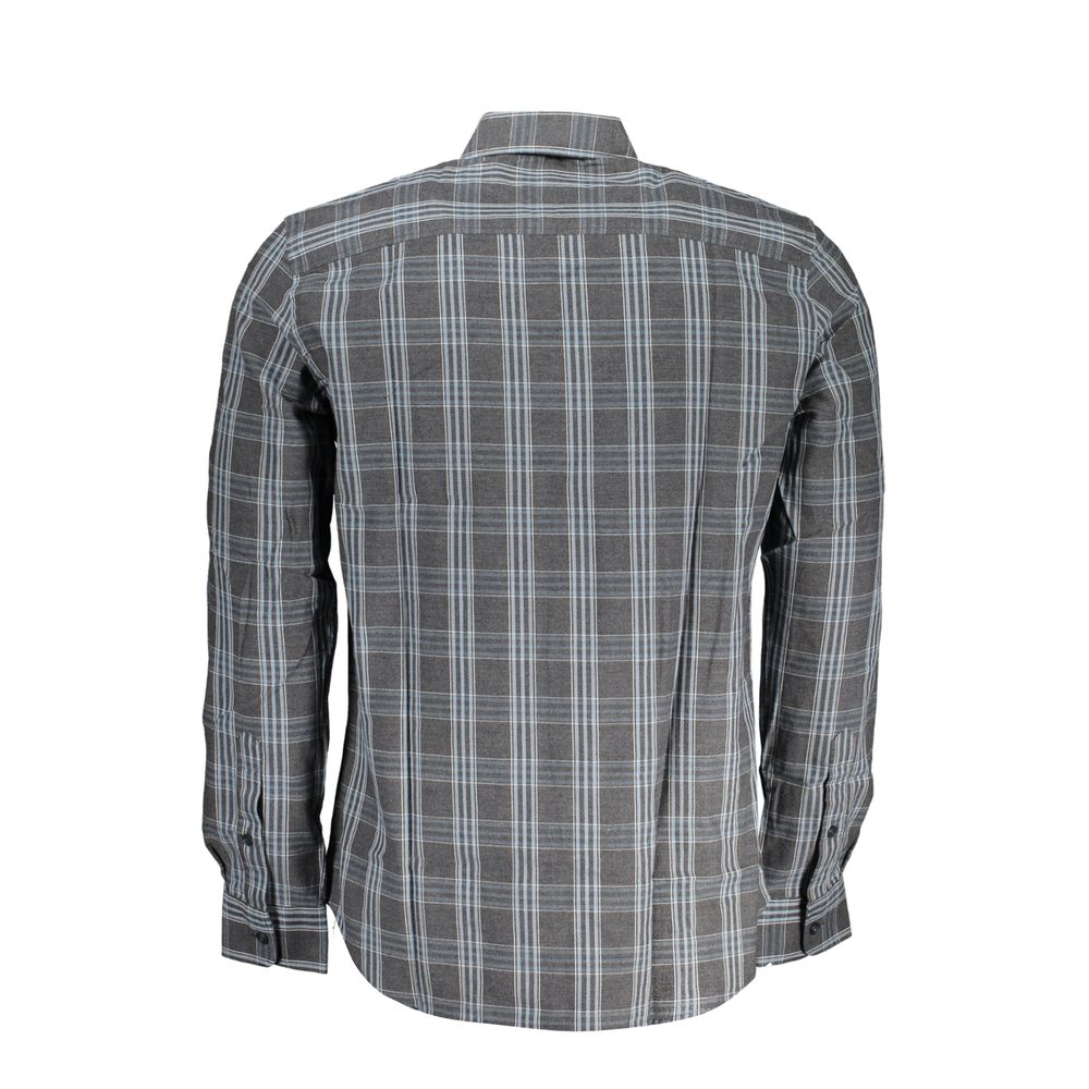 Back view of North Sails Brown Cotton Men Shirt with checked pattern and French collar, showcasing sustainable style.