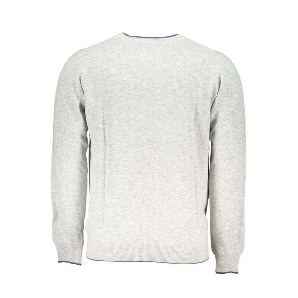 Back view of North Sails Gray Fabric Sweater with long sleeves, crew neck, and embroidery detail.