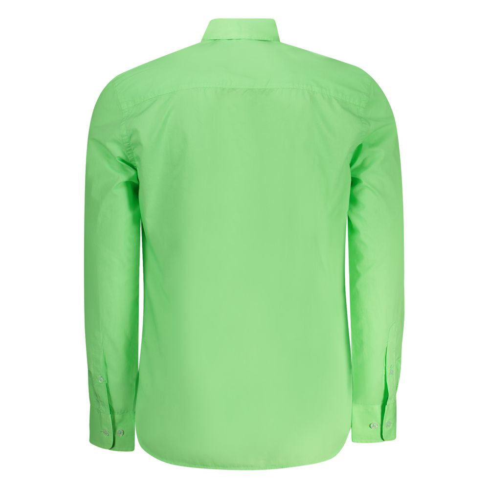 Back view of North Sails Green Cotton Men Shirt, showcasing long sleeves and button-down collar.