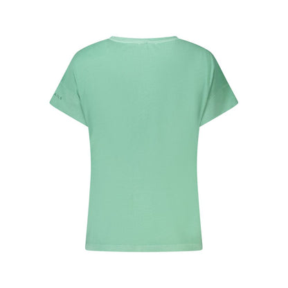 Back view of North Sails Green Cotton Women T-Shirt showcasing short sleeves and embossed logo on a lush green fabric.