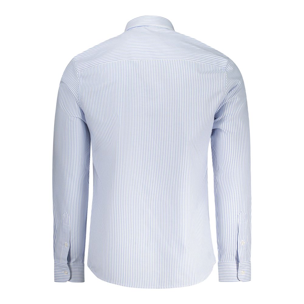 Back view of North Sails Light Blue Cotton Men Shirt with button-down collar and striped pattern.