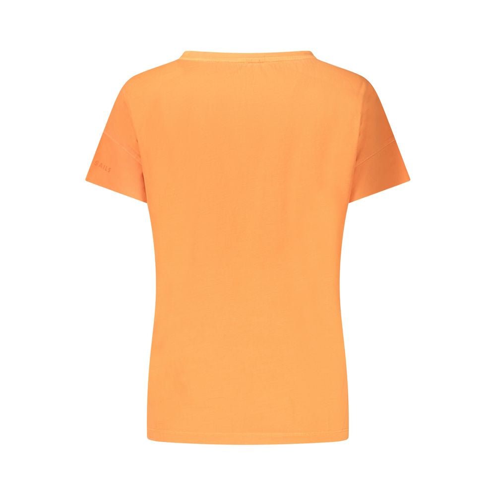 Back view of North Sails Orange Cotton Women T-Shirt with short sleeves and wide neck design for a stylish look.