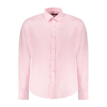 North Sails Pink Linen Shirt with long sleeves, Italian collar, button cuffs, and logo embroidery, ocean positive design.