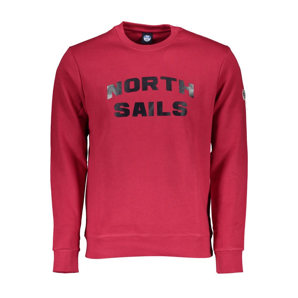 North Sails Red Cotton Men Sweater with logo print, crew neck design, featuring long sleeves for stylish casual wear.