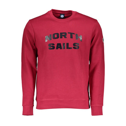 North Sails Red Cotton Men Sweater with logo print, crew neck design, featuring long sleeves for stylish casual wear.