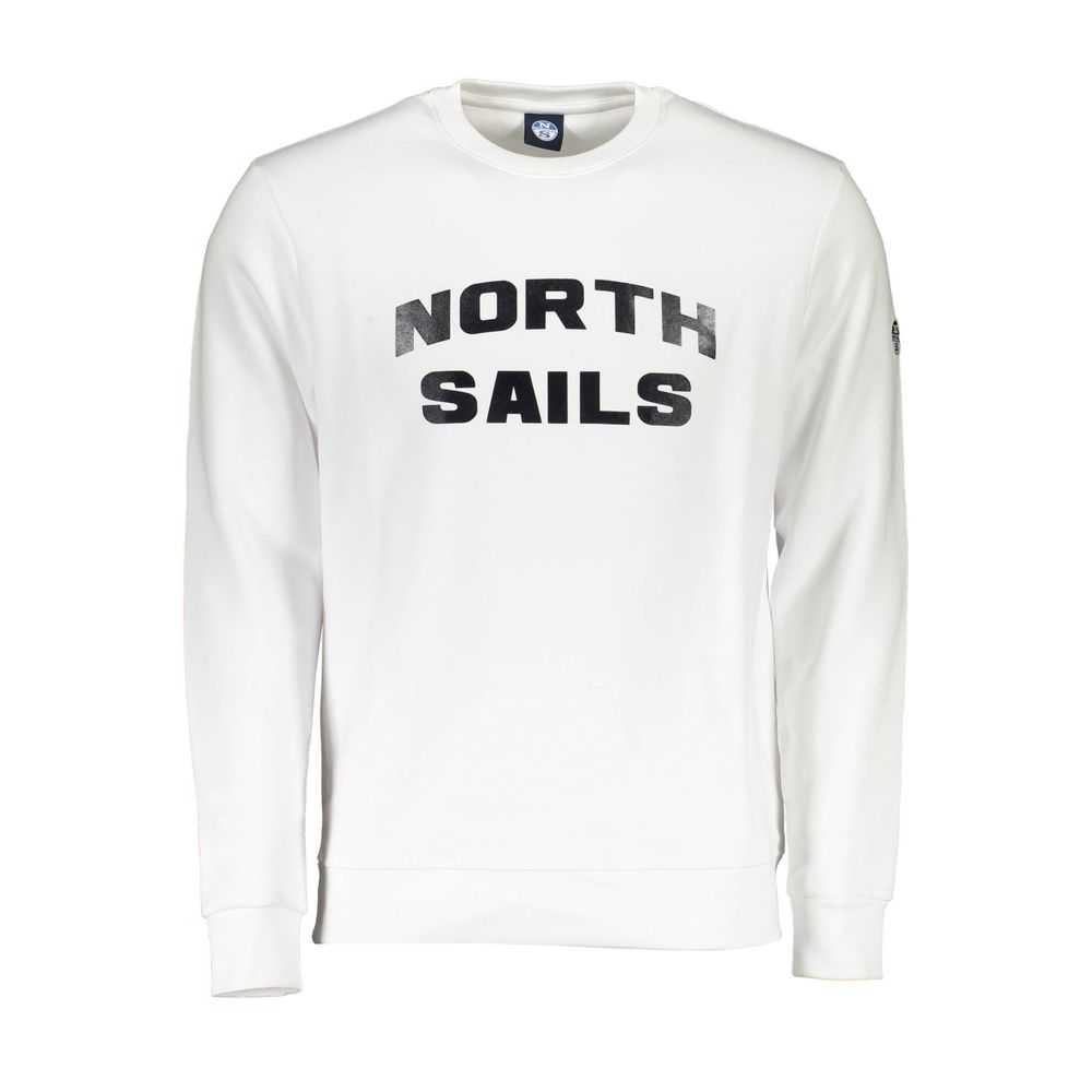 North Sails White Cotton Men's Sweater with logo, casual and stylish crew neck sweatshirt for men.