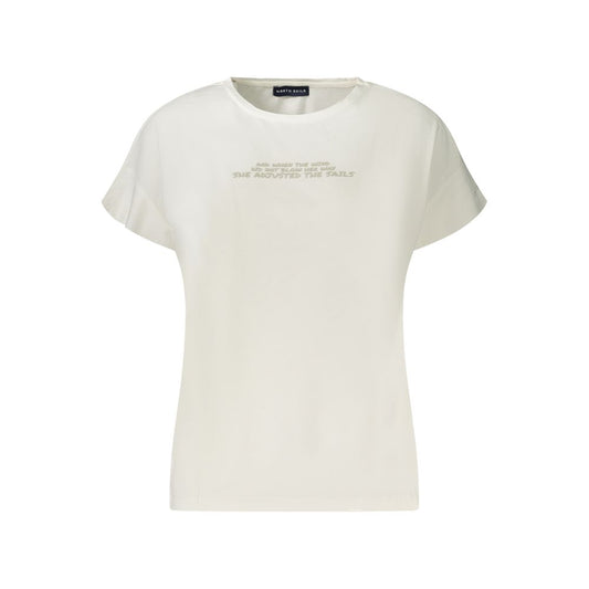 North Sails White Cotton Women T-Shirt with wide neck and embossed logo design
