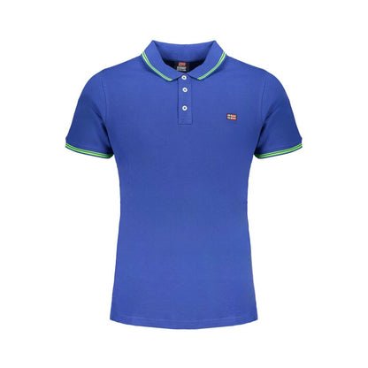 Norway 1963 Blue Cotton Polo Shirt, short sleeves, 3 buttons, contrast details, logo, stylish casual wear.