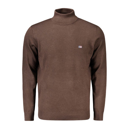Norway 1963 Brown Polyamide Men Sweater with high neck and embroidery detailing.
