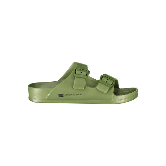 Norway 1963 Green Plastic Men Sandal with two adjustable buckles, sleek design, and iconic logo detail on side.