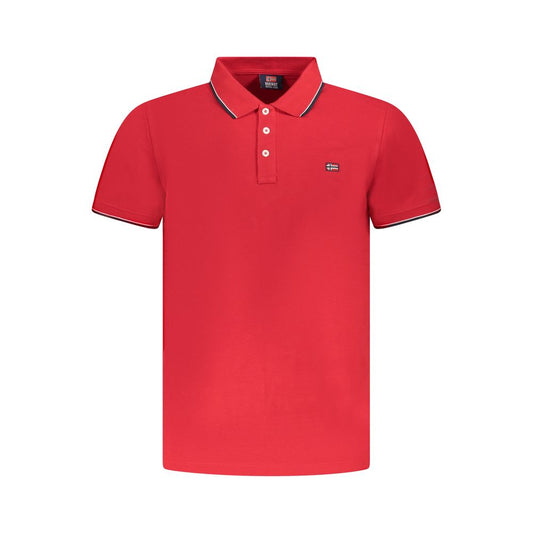 Norway 1963 Red Cotton Polo Shirt with short sleeves, 3 buttons, contrasting details, and logo.