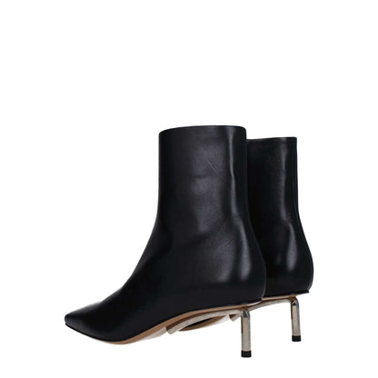 Off-White Black Leather Ankle Boots with zip closure, square toe, and mid heels, back view showcasing sleek design.