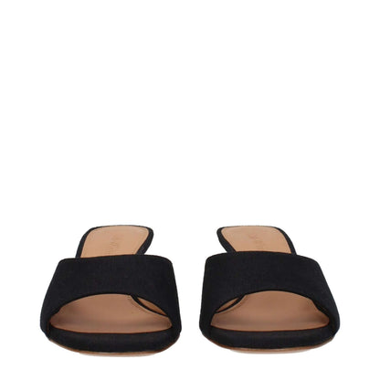 Off-White Black Linen Sandals with leather sole, open toe, mid heels, MPN OWIJ027FAB0011009, viewed from the front