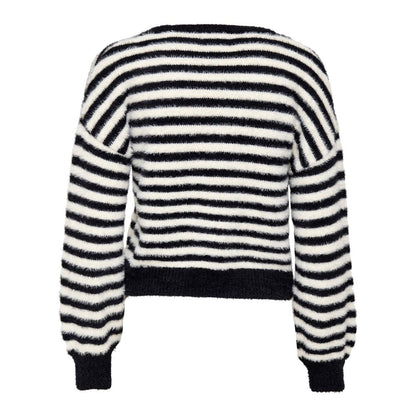 Only Black And White Marabou Sweatshirt, striped design, back view, women's fashion, soft and comfortable blend, casual and versatile style